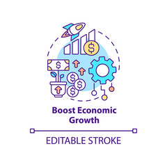 Boost economic growth concept icon. Automation advantages abstract idea thin line illustration. Isolated outline drawing. Editable stroke. Roboto-Medium, Myriad Pro-Bold fonts used