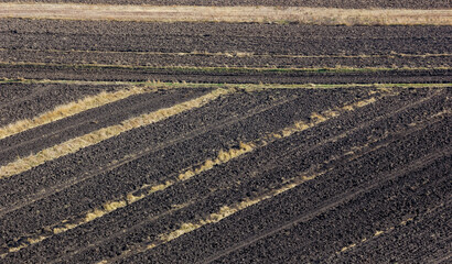 plowed field, preperaton for seeding in agricultural field.