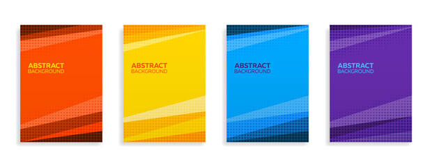 Minimal future design background. Set of abstract colored covers. Triangles and Halftone dots. Eps10 vector.