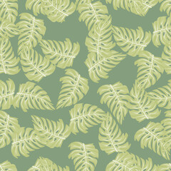 Fototapeta na wymiar Monstera leaf seamless pattern with hand drawn tropical print. Modern nature background. Vector illustration for seasonal textile .