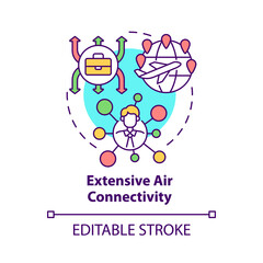 Obraz premium Extensive air connectivity concept icon. Starting business in Singapore abstract idea thin line illustration. Isolated outline drawing. Editable stroke. Roboto-Medium, Myriad Pro-Bold fonts used
