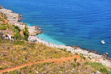 Naklejka na ściany i meble coastal panorama in the zingaro natural reserve sicily italy