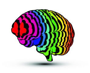 Abstract colorful striped vector illustration of a brain isolated on white background.