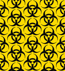 Vector Biohazard symbol seamless pattern on yellow background.