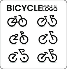 Vector bicycles flat minimalist icons or symbol logo set in 6 variations.