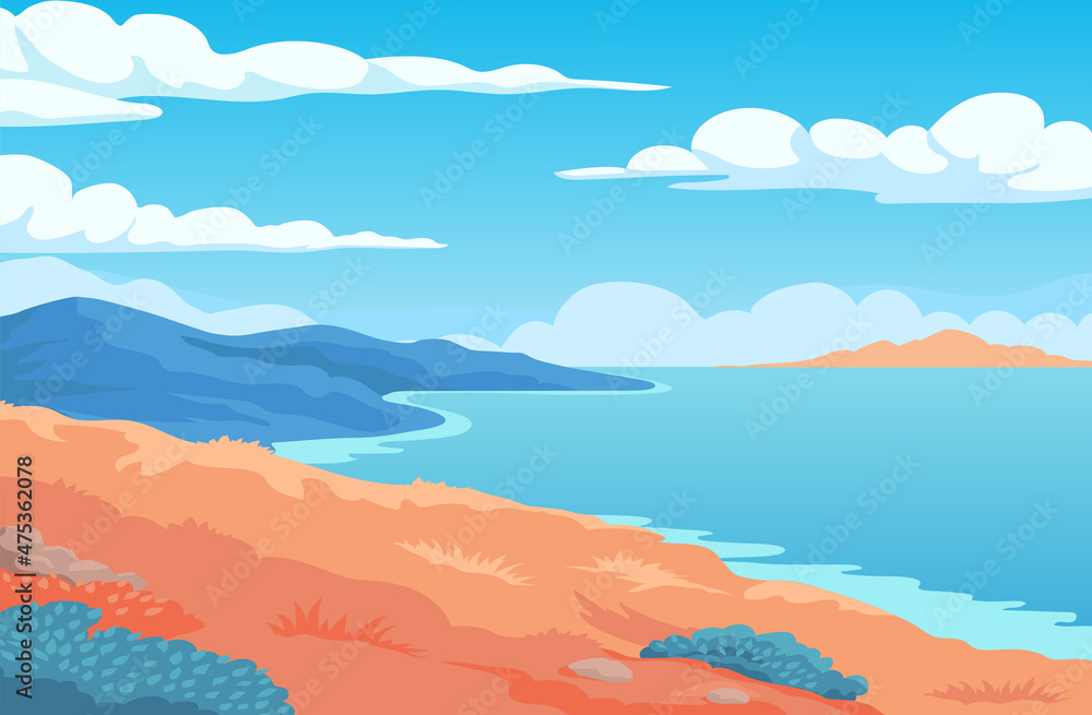 Wall mural beautiful sea beach hills view landscape vector illustration