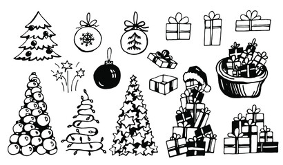  Christmas set of elements. Vector clipart. Hand drawn