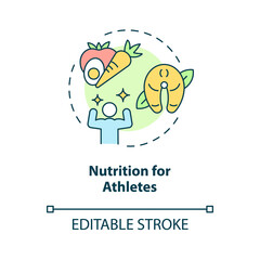 Nutrition for athletes concept icon. Healthy ration for active lifestyle abstract idea thin line illustration. Isolated outline drawing. Editable stroke. Roboto-Medium, Myriad Pro-Bold fonts used