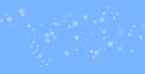 Fototapeta na wymiar White delicate openwork snowflakes are scattered on a blue background. Festive background, postcard design, wallpaper