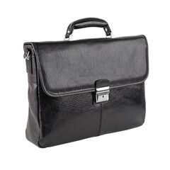 Business bag or case in black leather. Isolated on white background