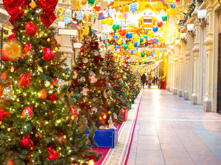 Interiors decorated for the holidays.