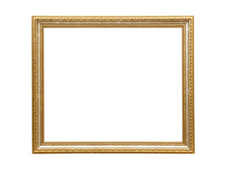 Wooden golden frame for paintings. Isolated on white