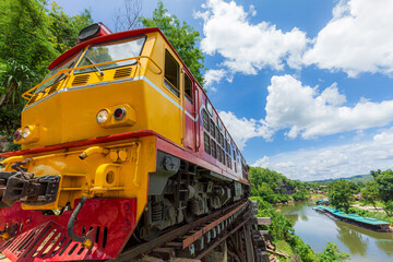 Death Railway with train Famous place in Kanchanaburi Thailand 