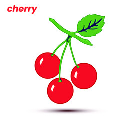 Vector illustration of red shiny cherries isolated on white background.