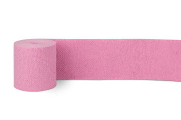 pink toilet paper isolated from background, place for text