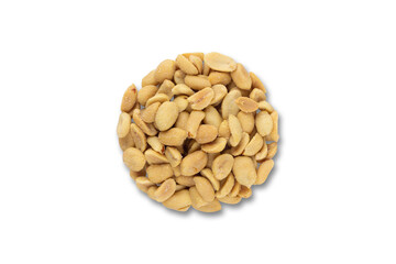 salted peanuts, pile of round shaped peanuts, white background