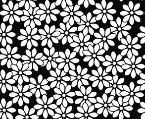 Seamless vector pattern of daisies. Black and white vector minimal illustration texture. 