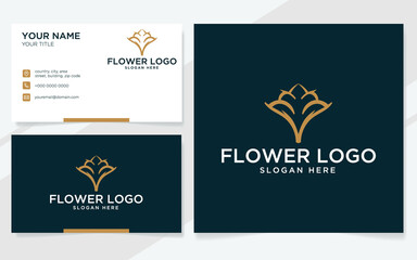 Naklejka premium Luxury flower logo suitable for boutique, spa, beauty etc with business card template