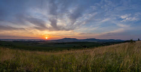Sunrise in vineyards under Palava, Southern Moravia, Czech Republic