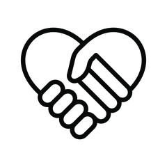 Handshake, agreement icon. Two hands together. Heart symbol vector illustration. editable color. vector illustration