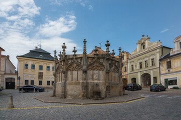Fototapeta na wymiar Kutná Hora, Czech Republic, June 2019 - View of the famous Gothic Stone Fountain