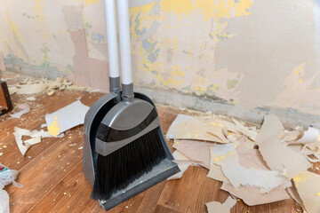 Clean up garbage after repairs.Sweep up construction debris with a brush in a dustpan.Sweeping at...
