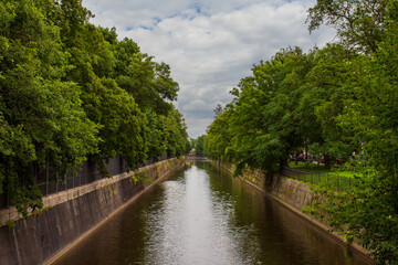 Summer landscape with Bypass canal in Kronstadt, Russia