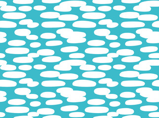 Abstract white lotus oval shapes on blue background in minimal japanese style. Vector seamless pattern.