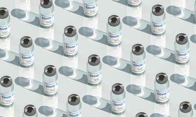 covid vaccine-19 flat lay style vials.