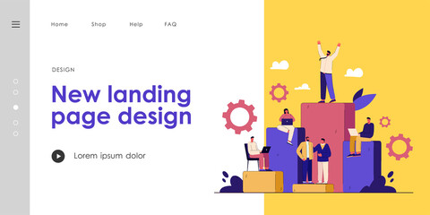 Corporate workers achieving success in business. Flat vector illustration. People making career, reaching top of professional hierarchy. Career ladder, growth, business, teamwork concept for design