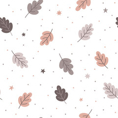 Seamless pattern with leaves. Simple plants in pastel colors. Vector illustration for printing on fabric, clothing, wrapping paper