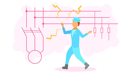 Abstract Flat Man Grabs The Electrical Circuit Electric Shock First Aid Cartoon People Character Concept Illustration Vector Design Style Healthcare Medical Electrocute