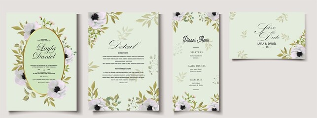 Set of card with flower leaves. Wedding ornament concept. Floral poster, invite. Vector decorative greeting card, invitation design background
