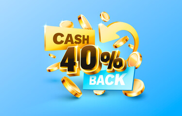 40 Cash back service, financial payment label. Vector