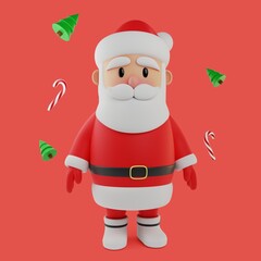 Red 3D Santa Claus. Illustration for Christmas, New Year