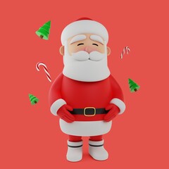 Red 3D Santa Claus. Illustration for Christmas, New Year