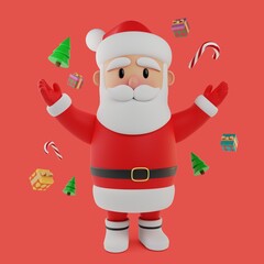 Red 3D Santa Claus. Illustration for Christmas, New Year