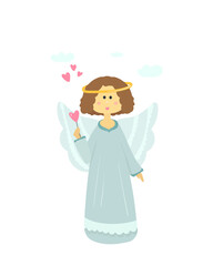 Angel with hearts. Angel wishes happy valentine's day. Festive illustration. Valentine's Day.