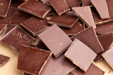 a chocolate bar broken into more pieces