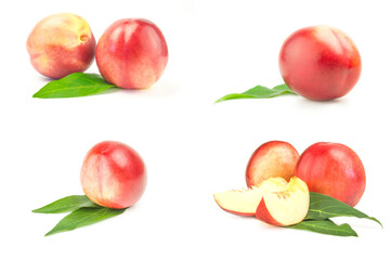 Set of fresh peaches fruits isolated on white