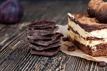 chocolate cake with buttercream , close up
