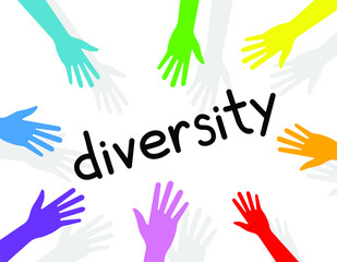 diversity concept, hands in different colors, vector illustration 