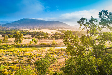 aerial view of Santa Ynez River above Lake Cachuma, Santa Ynez Valley, California