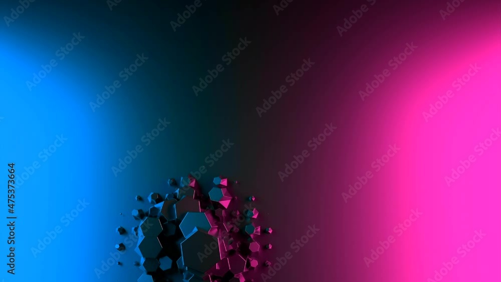 Poster abstract 3d geometric shape of big and small hexagons crawling under the gradient surface. design. c