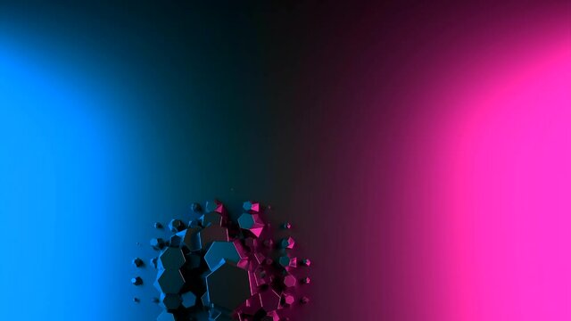 Abstract 3D geometric shape of big and small hexagons crawling under the gradient surface. Design. Concept of trypophobia.