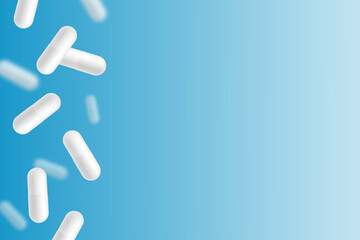 Falling white medical capsules background