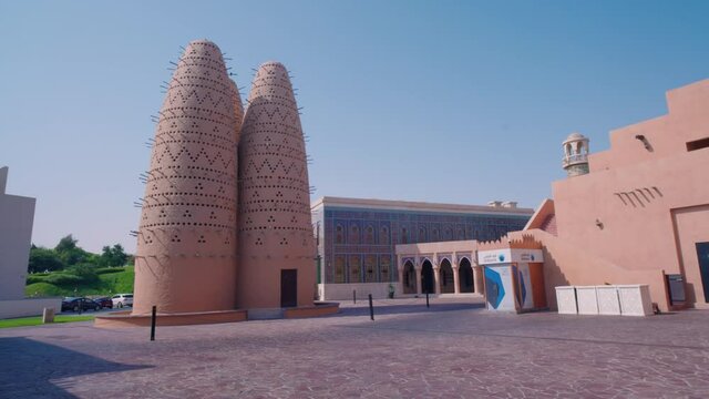 Tradicioanal Arabic birdhouse. Pigeon tower at Katara cultural village in Doha Qatar
