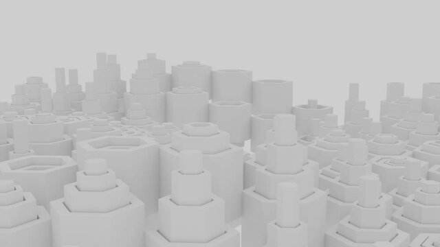 Animation of moving cylinders of different size in a wave monochrome pattern. Design. Seamless loop up and down motion of complex pillars.