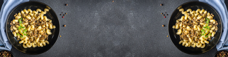 pasta lentil sauce healthy meal food snack on the table copy space food background rustic top view