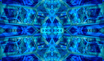 Blue kaleidoscope abstract. Close up